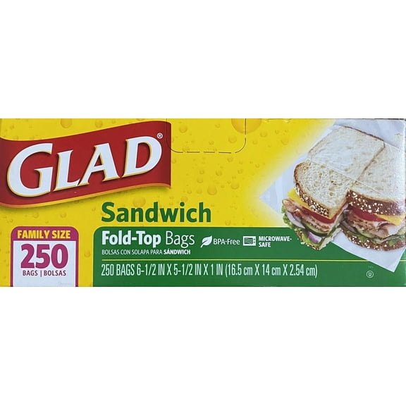Glad Sandwich Bags, Fold-Top, 250 Count, BPA-Free, Microwave Safe