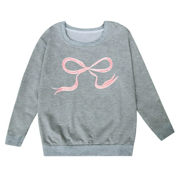 Byoo Toddler Girls Sweatshirt Bow Print Crew Neck Pullover Top Fall Casual Sweatshirts