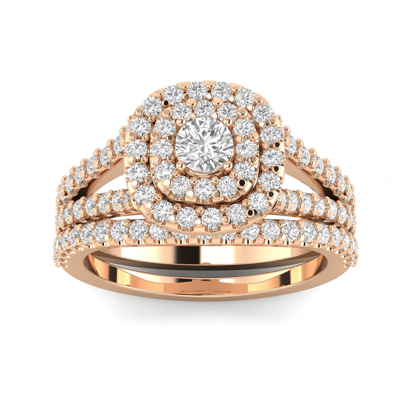 Certified F/SI2- 1 1/10 Carat TW Cushion Halo Diamond Engagement Wedding Ring Set 10k Rose Gold