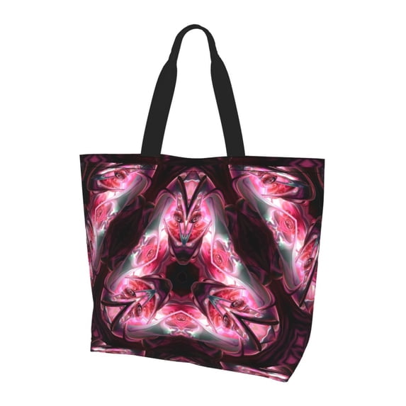 ZICANCN Psychedelic Roses Tote Bag , Grocery Bags Reusable Shopping Bags with Handles Durable Foldable Washable for Women Men