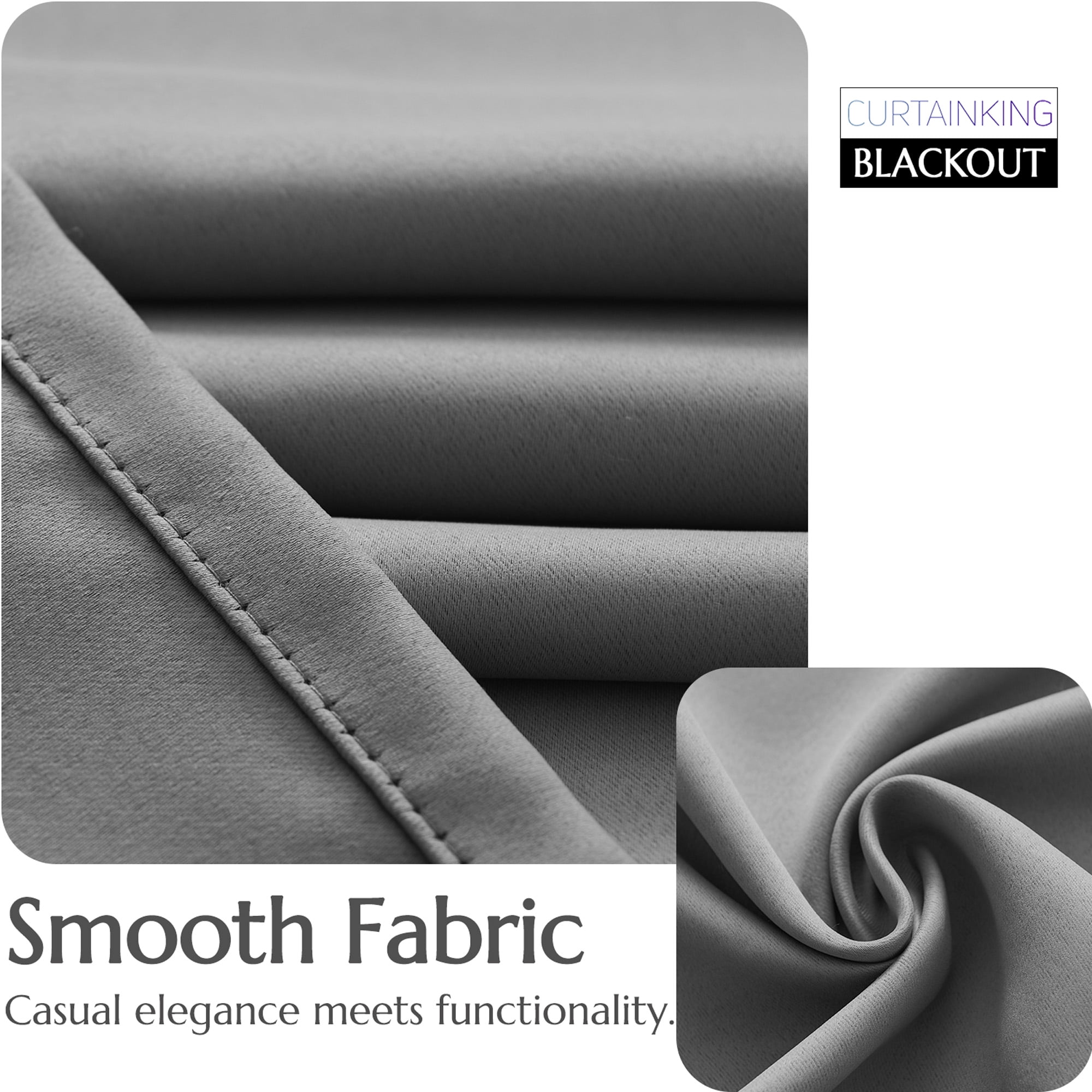 Curtainking Blackout Curtain and Drapes Bedroom Curtains 40x84 inch Solid Grommet Curtains for Living Room, Grey, 2 Pcs