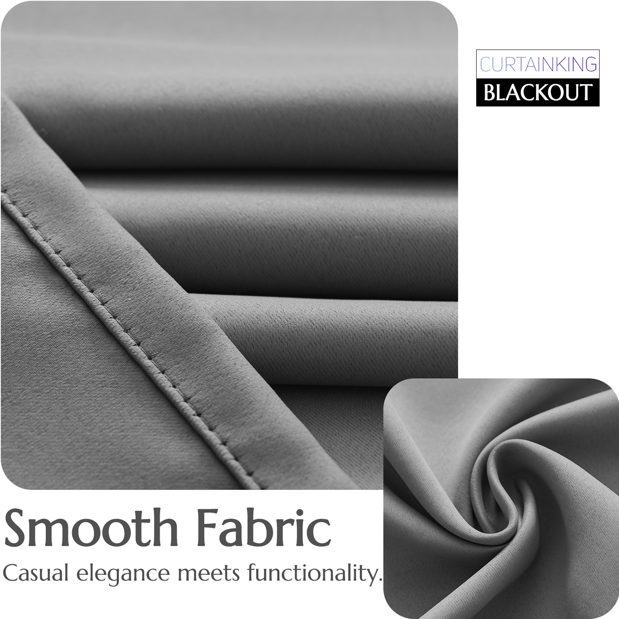 Curtainking Blackout Curtains, Gray, 40x84 Inches, 2 Panels photo 7