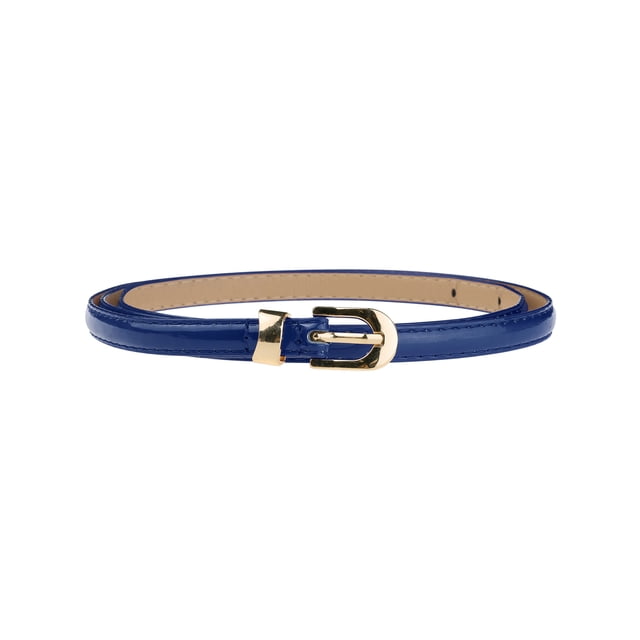 Cinturón delgado de PU de cuero para mujeres INSPIRE CHIC, cinturones de cintura delgada con hebilla de metal dorado, azul oscuro