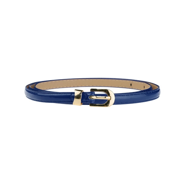 Cinturón delgado de PU de cuero para mujeres INSPIRE CHIC, cinturones de cintura delgada con hebilla de metal dorado, azul oscuro