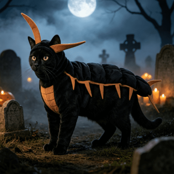 Halloween Cat Costume Pet Centipede Outfit Plush Insect Style Dress Up Apparel with Adjustable Straps for Cats (Gold)