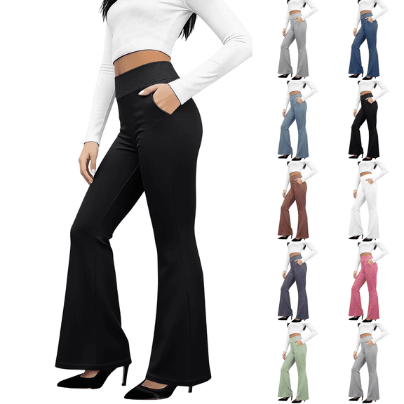 Dress Pants Womens Stretchy Work Pants Business Casual Slacks Pull On Office Trousers with Pockets Black S