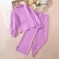 thumbnail image 4 of Girls 2 Piece Matching Set Purple Ribbed Knit, Tween Outfit Button Down Shirt & Wide Leg Pants for Girls 7-12, Casual Big Girls Clothes,Size 11-12 T, 4 of 8