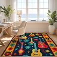 thumbnail image 3 of Design&I 3'x5' Washable Area Rug Low Profile & Durable Daily Traffic Ready Hawaii Guitar Musical Tiki Wave Border Hibiscus Motifs Luau Party for Home Office, Hallway, 3 of 7