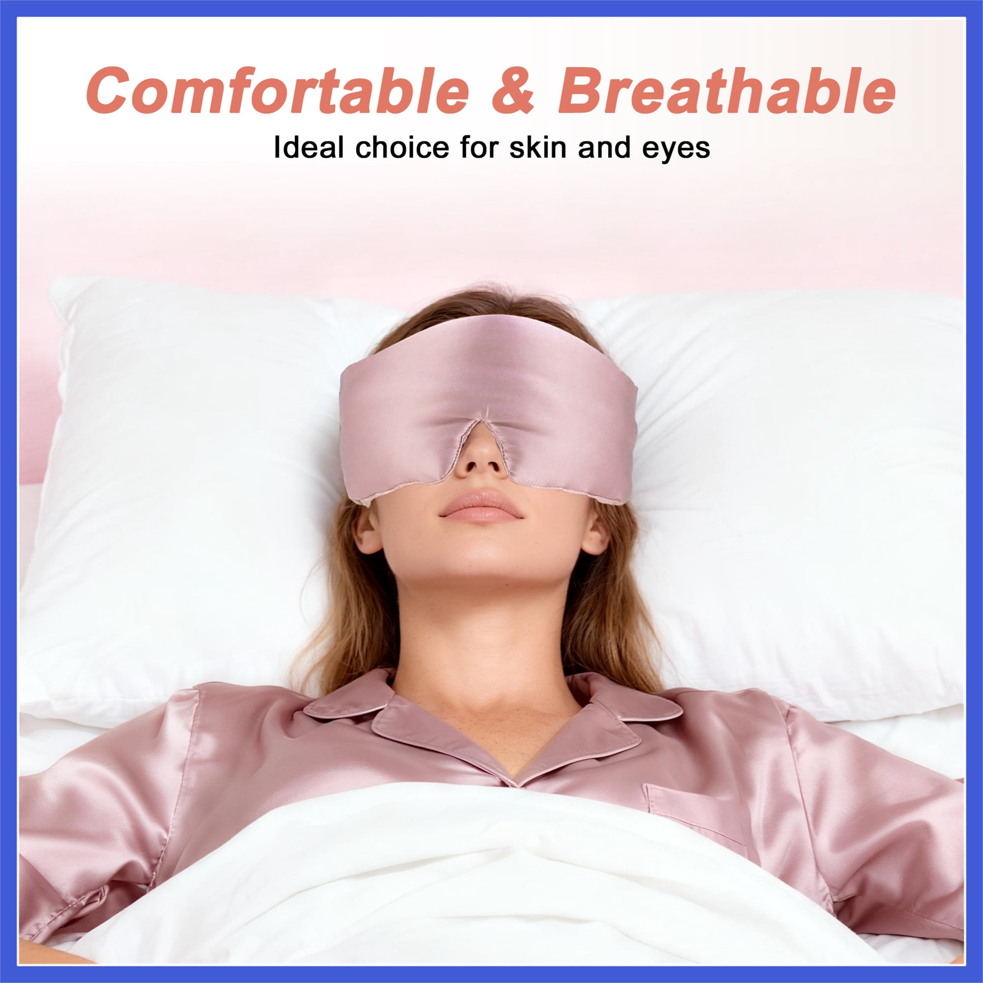 Vocoste 22 Momme Pure Silk Sleep Mask with Travel Pouch 3D Contour Adjustable Blindfold for Side Sleepers Eyelash Protecting for Natural Lashes & Extensions Light Pink