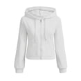 thumbnail image 2 of Outwear Drawstring Hoodies for Women Zaewscy Women's Casual Loose Color Pocket Long-sleeved Zipper Hooded Sweater Jacket Top White XL, 2 of 6
