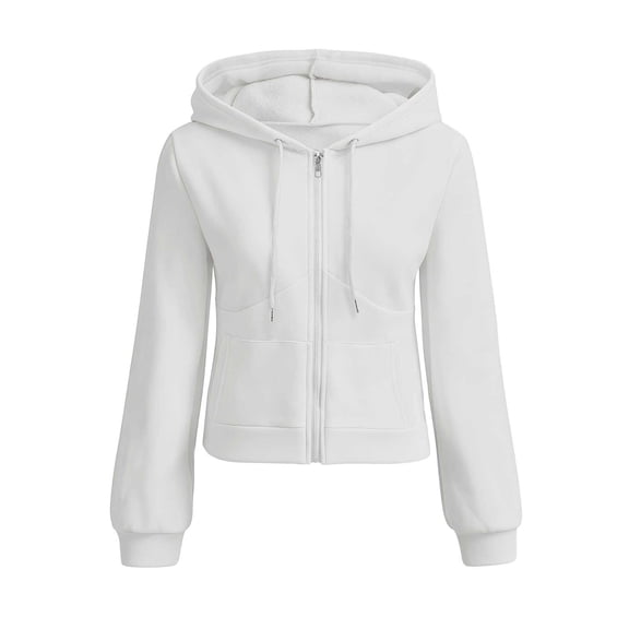 Dagugfen Sweatshirts for Women Full Zip Drawstring Hooded Long Sleeve Outerwear Sports Casual Jackets with Pockets(XL,White)