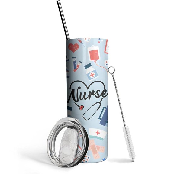 Nurse Skinny Tumbler 20oz - Insulated Water Bottle- Birthday Gifts for Mom Sister Friends Women