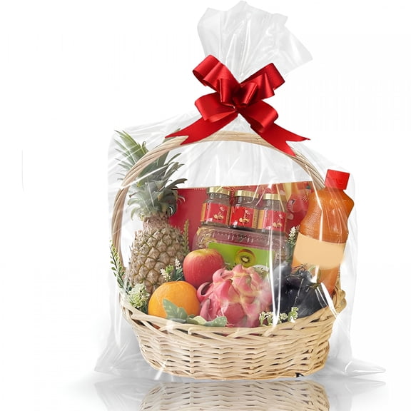CCOCC Clear Gift Bags 10 Pcs 24X30 Inches Large Cellophane Wrap for Gift Baskets with Ties for Gift Giving,Packaging Products