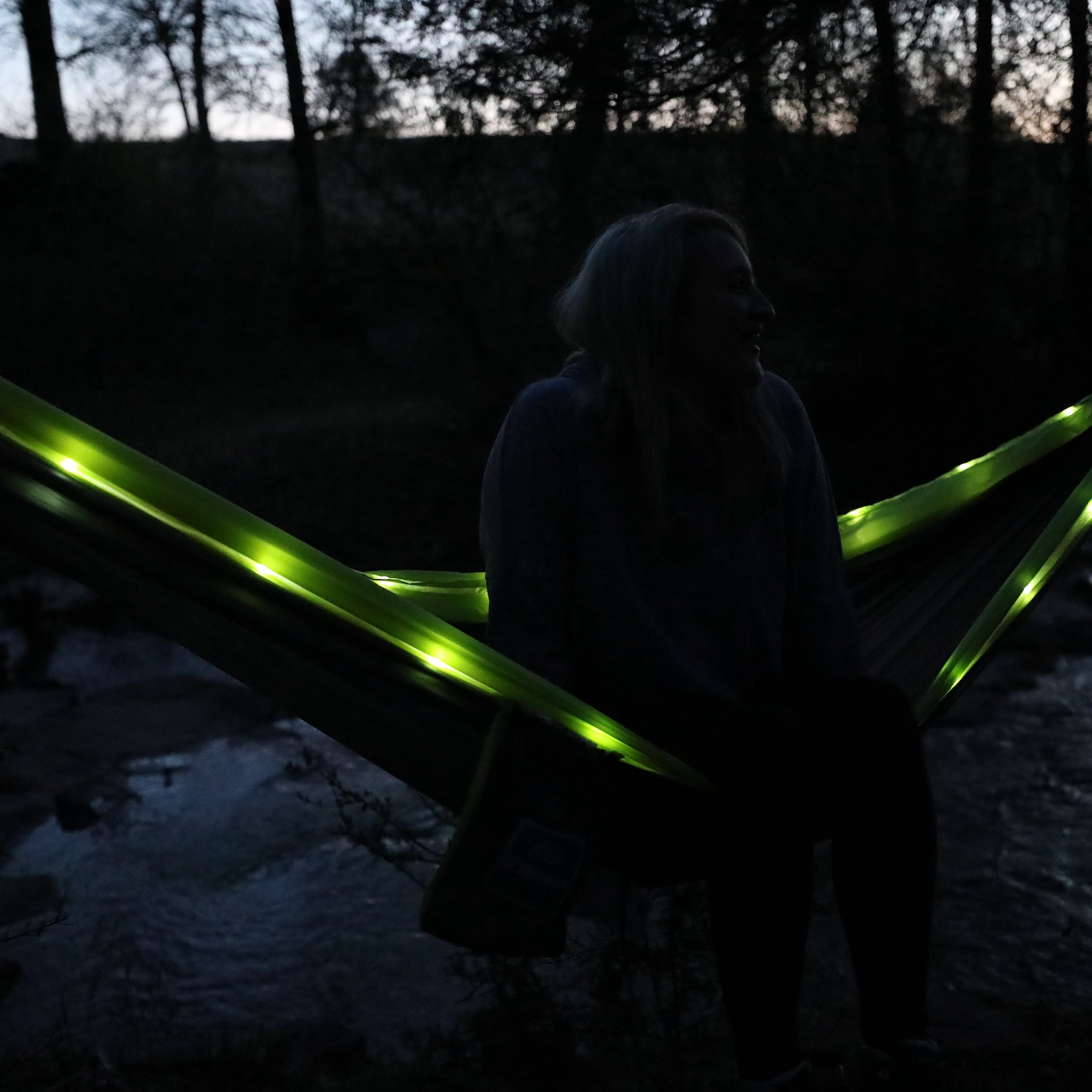 Equip Illuminated Nylon Portable Travel Hammock, 2 Person Green and Gray, Open Size 124" L x 77" W