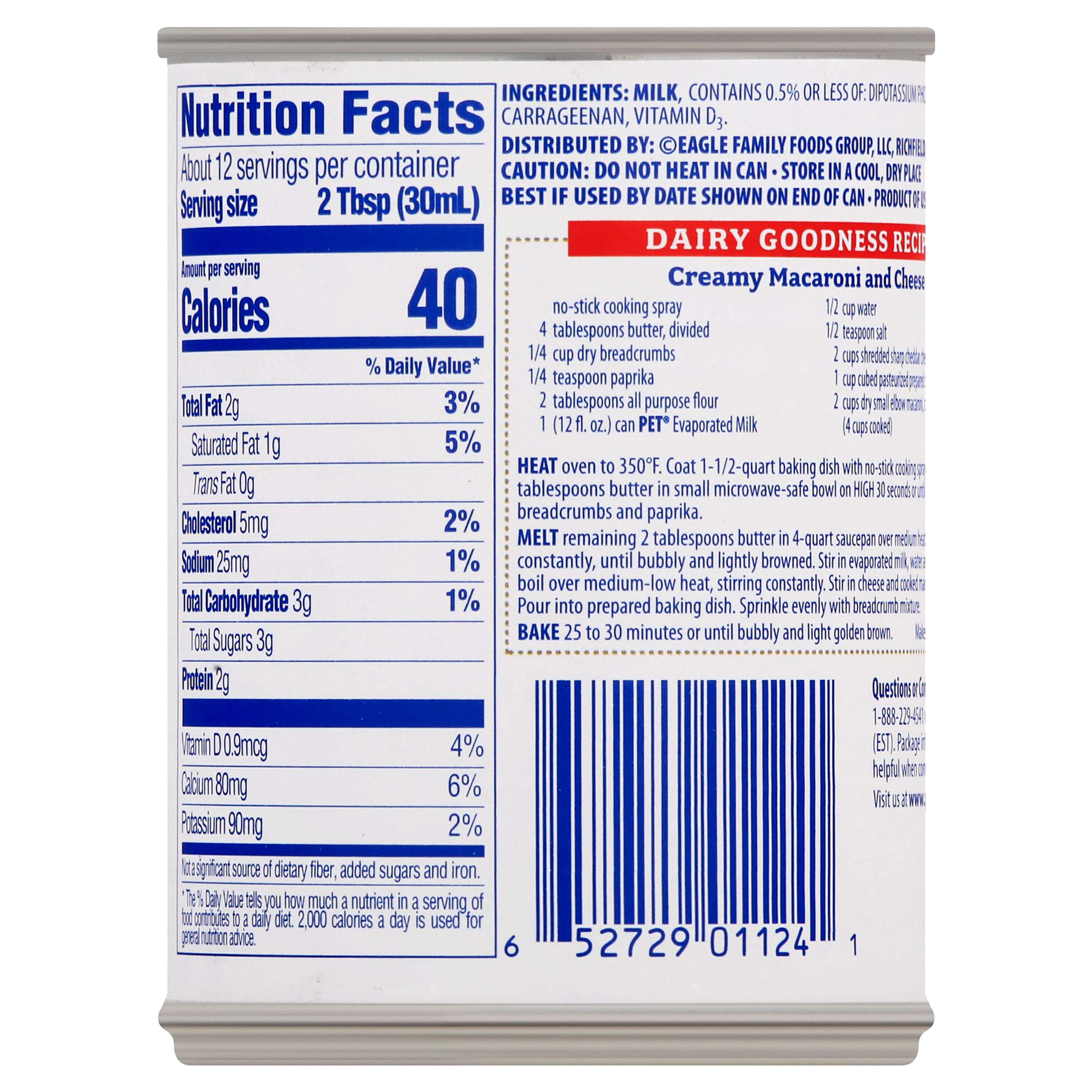 PET Evaporated Milk, Vitamin D Added, Liquid, 12 fl oz