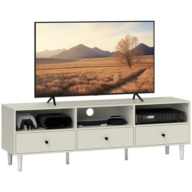 HOMCOM TV Table Stand for 75", TV Stand with 3 Shelves, 3 Drawers, White