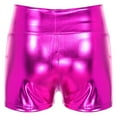 thumbnail image 4 of TiaoBug Womens Metallic Booty Shorts High Waisted Shiny Rave Bottoms Dance Festival Costumes Hot Pink L, 4 of 7