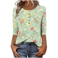 thumbnail image 2 of Fznquz Womens Tops Plus Size 3/4 Sleeve Trendy Floral Print T Shirts Button Work Green 2025 Women's Blouses, 2 of 7