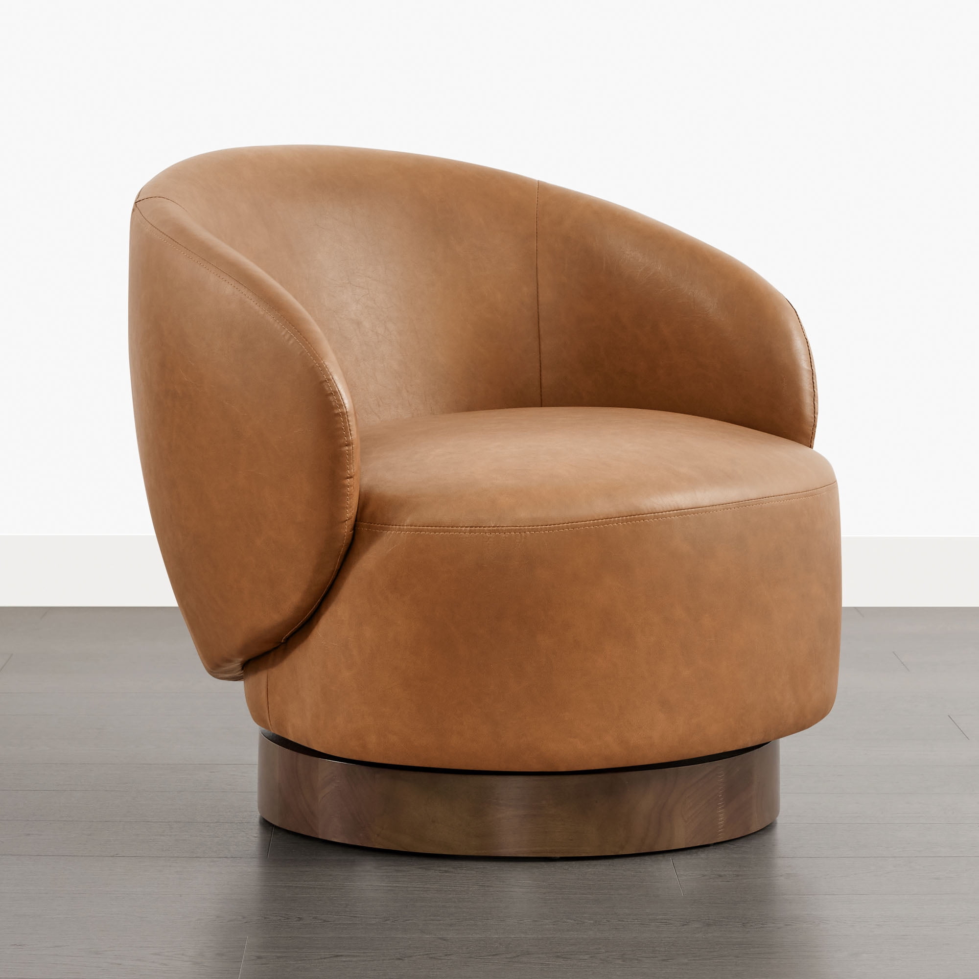 Spruce & Spring Upholstered Swivel Accent Chair with Curved Back Single, Saddle Brown-Faux Leather
