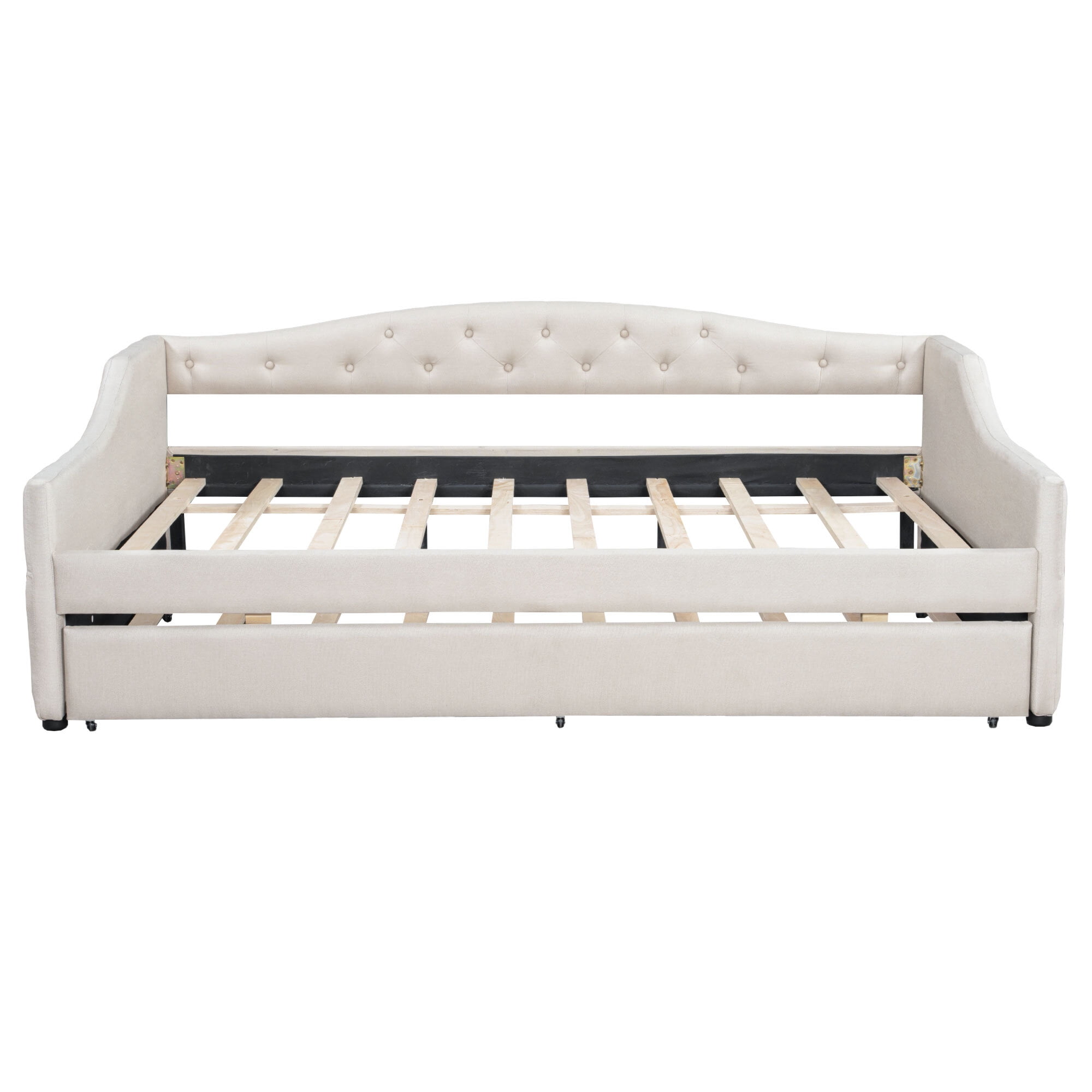 Euroco Upholstery Full XL Daybed with Trundle and LED Light, Beige