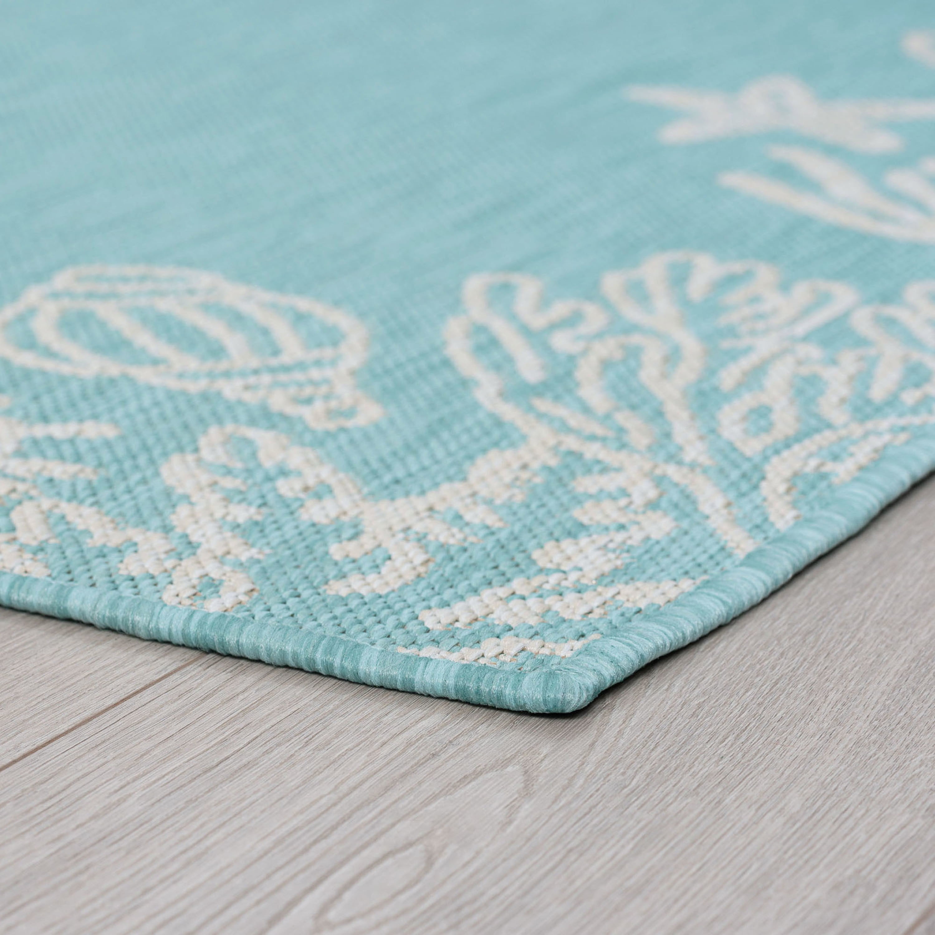 9x12 Water Resistant, Large Indoor Outdoor Rugs for Patios, Front Door Entry, Entryway, Deck, Porch, Balcony | Outside Area Rug for Patio | Aqua, Coastal | Size: 8'9'' x 12'2''