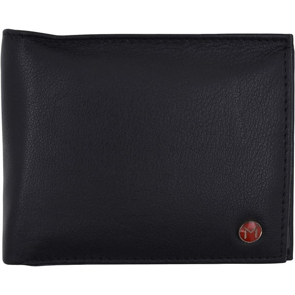 Swiss Marshall RFID Logo Mens Wallet Deluxe Capacity Passcase Bifold With Divided Bill Section Black