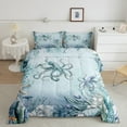 thumbnail image 4 of Octopus Comforter Set Teal Blue Ocean Beach Coastal Bedding Comforter Sets Full,Starfish Octopus Tentacles Quilt Underwater Creature Coral Duvet Insert,Kawaii Fish Room Decor, 4 of 5
