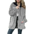 thumbnail image 2 of Womens Fuzzy Fleece Jacket Oversized Hooded Zip up Winter Sherpa Coats with Pockets Color Block Drawstring Long Sleeve Warm Comfortable Outerwear Loose Travel Tops, 2 of 6