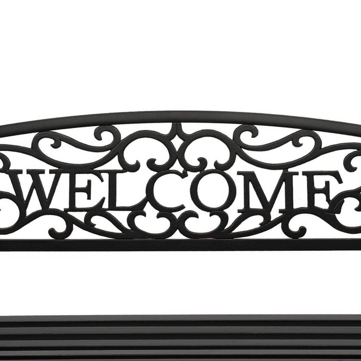 50" Black Outdoor Welcome Bench&nbsp;- 750lb Capacity Weather-Resistant Iron Bench w/ Curved Armrests & PVC Slats - Easy Assembly Patio Seating