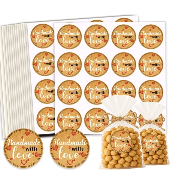 320 Pcs Homemade with Love Stickers 2 Inch Round Waterproof Kraft Home Made Labels Jar Canning Label Stickers Self-Adhesive Packaging Sticker