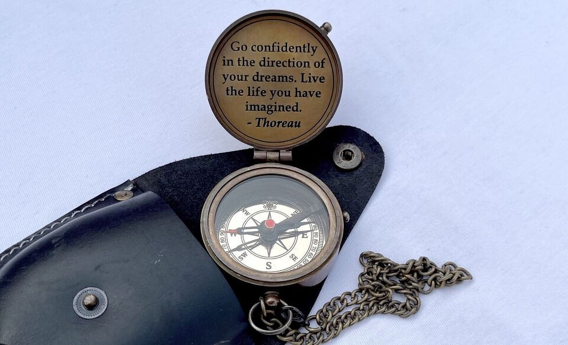 Go Confidently Brass Pocket Compass with Leather Case for Hiking Camping Compass