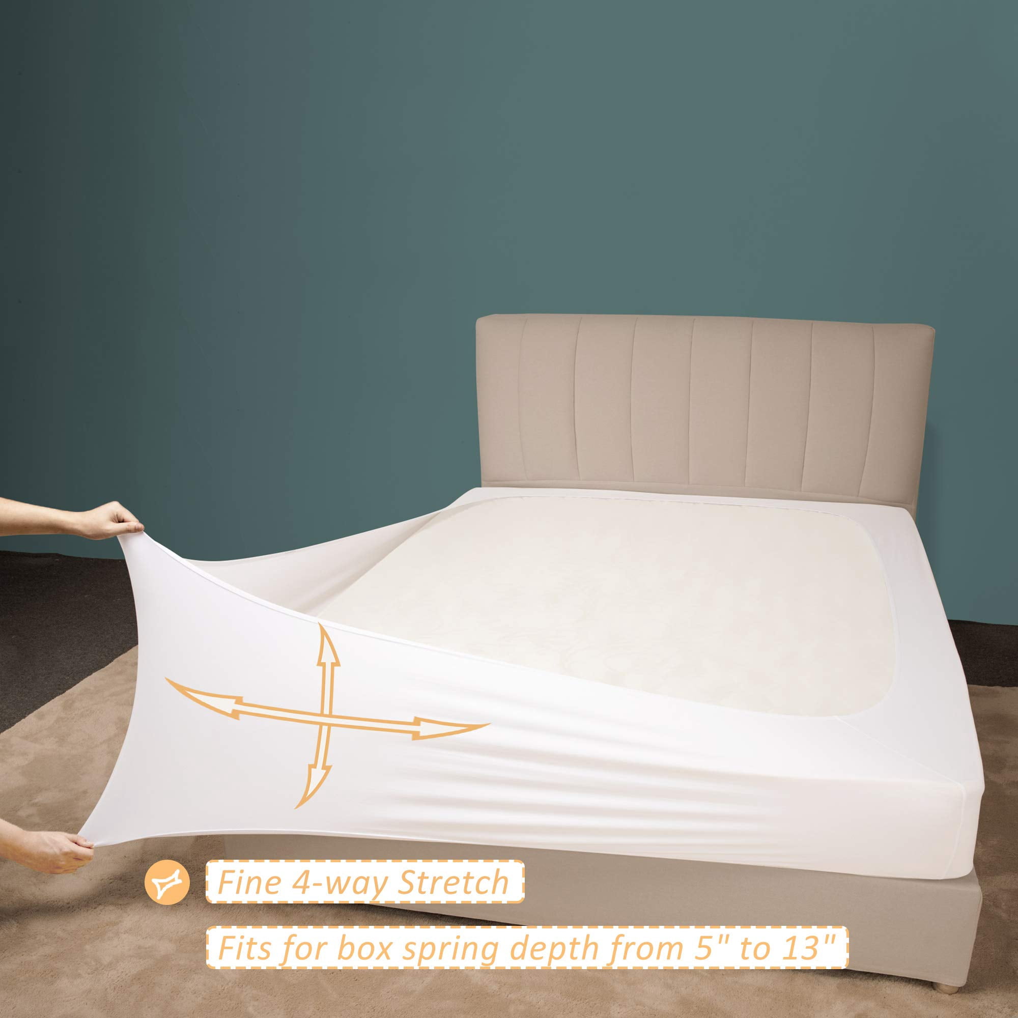 Stretch Jersey Box Spring Cover Wrap Around, Ultra Soft Wrinkle Resistant Bed Skirt Alternative, Queen Queen XL, Breathable Durable White Bedding