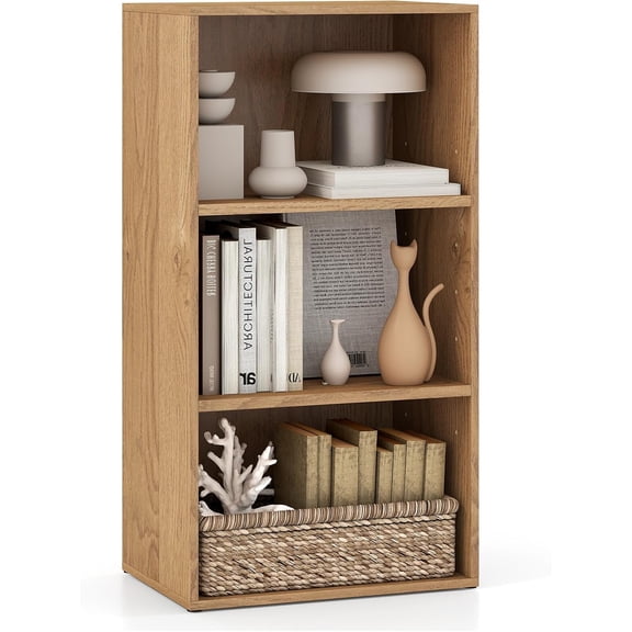 LOKO 3-Tier Cube Bookcase, Modern Open Bookshelf with Adjustable Shelves, Floor Standing Cubby Display Cabinet, Wooden Modular Storage Organizer for Living Room, Study, Home Office (1, Natural)
