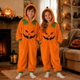 thumbnail image 2 of REDARER Kids Hooded Zip Onesie Pumpkin Face Graphic Jumpsuit with Side Pockets Halloween Trick or Treat Party Dress Up Soft Loungewear ,130, 2 of 5