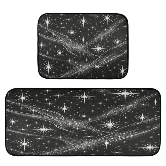 2-Piece Kitchen Mat Set Non Slip Washable Floor Mats Decorative Rugs for Kitchen Sink Laundry Black Flashing Pattern
