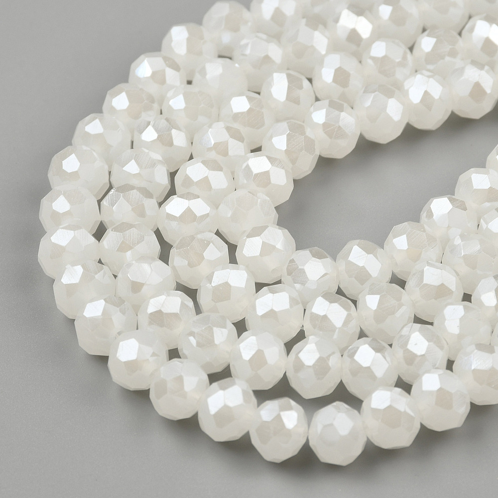 Electroplate Glass Beads Strands Imitation Jade Beads Pearl Luster Plated Faceted Rondelle Creamy White 10x8mm Hole: 1mm about 63~65pcs/strand 19.2~20 inch(48~50cm)