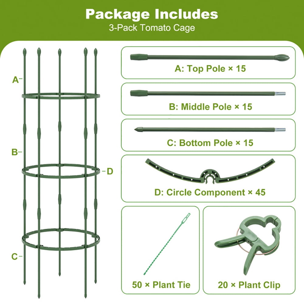 Spaco 3-Pack Garden Trellis 40"/60" Tall Plant Support Stands with Clips and Ties-M, Garden Stakes Tomato Trellis for Pots