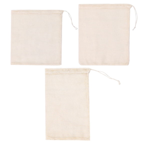 ROSENICE Beige Fruit Storage Bag Cotton Mesh Pouch for Daily Use 3Pcs