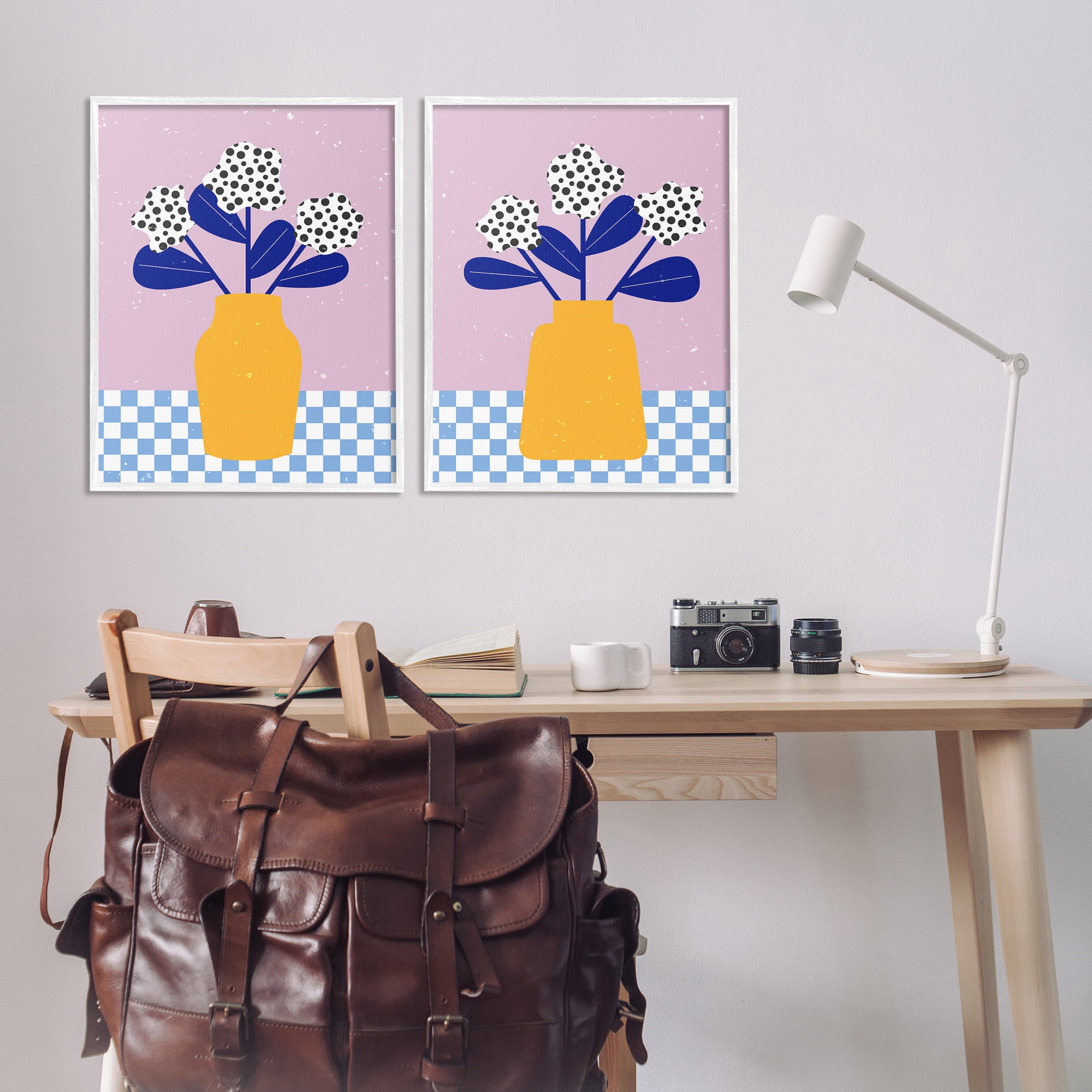 Stupell Industries Patterned Flowers in Vases Botanical & Floral Painting White Framed Art Print Wall Art, 24 x 30, Set of 2