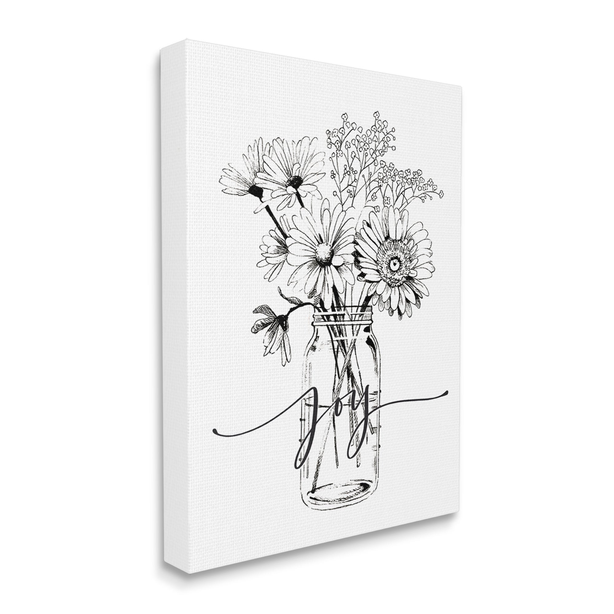 Stupell Industries Joy Text Daisies Bouquet Detailed Line Design Graphic Art Gallery Wrapped Canvas Print Wall Art, Design by Lettered and Lined