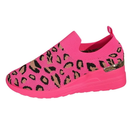 

Women s Thick Sole Leopard Print Increase Breathable Large Size Flying Woven Light Casual Shoes