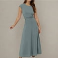 thumbnail image 5 of YABCSAZ Summer Dresses for Women 2024 Short Sleeved Round Neck Slim Fit Tops and Maxi Dress Solid Color Casual Sets 2 Piece Outfits, 5 of 7