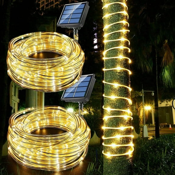 Solar Rope Light Waterproof IP65,2 Pack 39FT 100LEDs Outdoor LED Solar Outdoor Lights,Led Christmas Lights Outdoor for Party Garden Yard Home Wedding Christmas Holiday Tree Decoration(Warm Light)