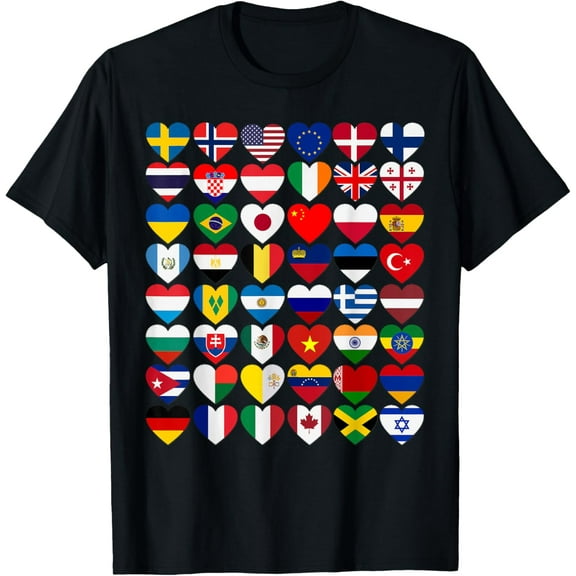 Flags of the Countries of the World,International Gift Short Sleeve T-ShirtMen and women, Black T-shirt, size: Extra large