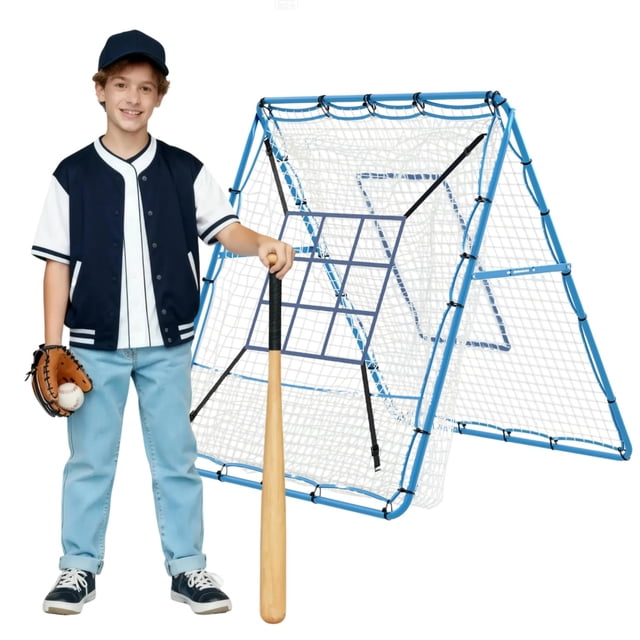 QinaQin Filet à Rebond de Baseball 4 X 4,5 Pi, Filet à Rebond Robuste à 5 Angles Réglables, Convient pour la Mise en Champ, le Frappe et le Lancer, Résistant aux Uv