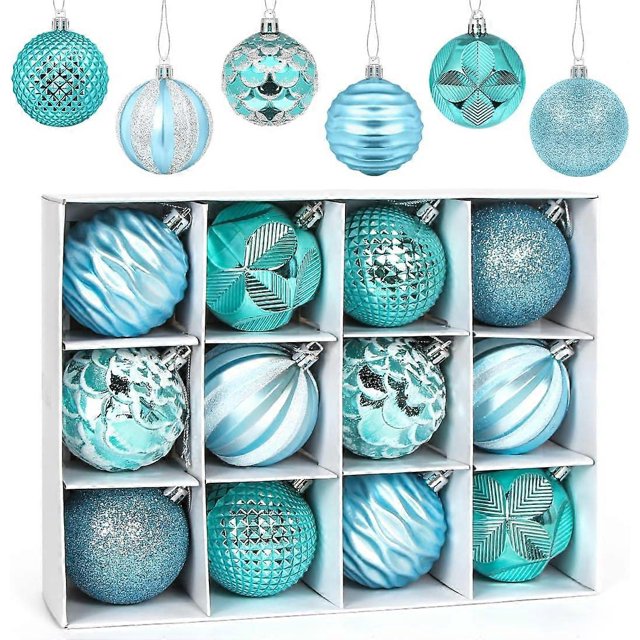 60mm/2.36" Christmas Balls Blue, 12 pcs Christmas Baubles, Shatterproof Christmas Tree Balls Ornaments, Christmas Tree Hanging Pendant for XmasBlue