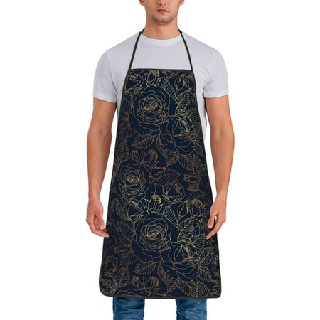 

Junzan Copper-Gold Gloss Outline Rose Print Kitchen Cooking Aprons Chef Apron for Men and Women Professional for Cooking Bib Aprons for Kitchen/Crafting/BBQ/Drawing