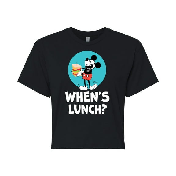 Disney - Mickey & Friends - Hungry Mickey - When's Lunch - Juniors Cropped Cotton Blend T-Shirt