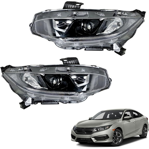 LABLT Headlights Assembly Halogen Projector Black Left & Right Side Replacement for 2016-2021 Civic