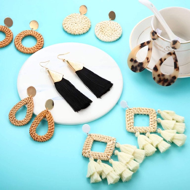 Amazon.com: Rattan Hoop Earrings for women – Boho Tassel  Women\'s Rattan Earrings Set Beaded Hoop Earrings  Boho Tassel Dangle Earrings main image 1
